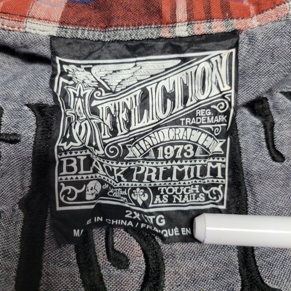 Affliction Flannel Shirt Grunge Garage Distressed Bleached Mens 2XL Snap Up - Picture 5 of 10
